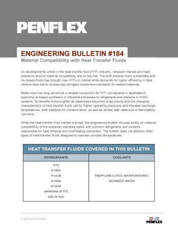 Thumbnail of engineering bulletin on metal hose compatibility with heat transfer fluids PDF. 